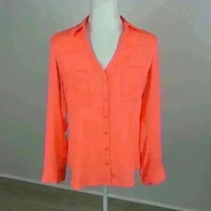 Express Orange Button Front The Portofino Shirt Size Small